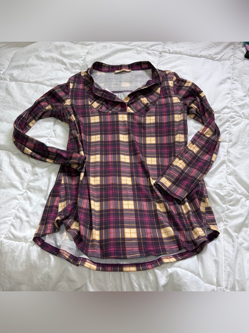 Miusey Ultra Soft Fall Plaid Long Sleeve Top
